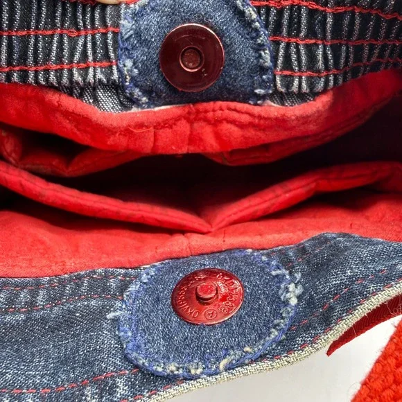 Handmade Denim‎ Jean Purse Red Trim Bow Accent Snap Closure - Picture 7 of 14